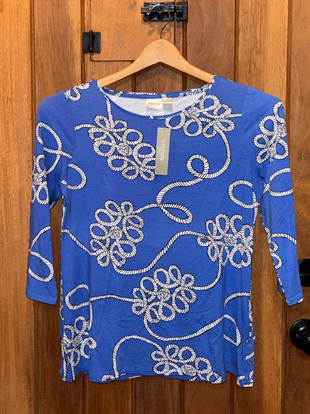 Zenergy by Chico's Royal Blue Rope-Print 3-4 Sleeve Top - Picture 1 of 1